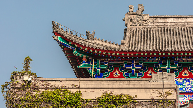 A close-up of the top of ancient buildings in Xi'an City, Shaanxi Province, China