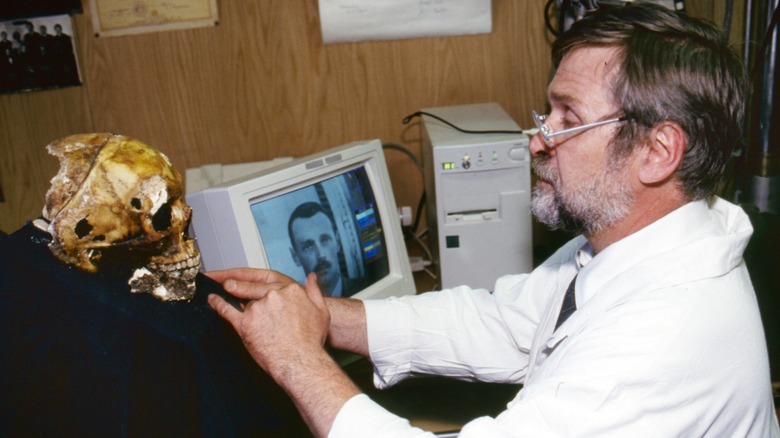 scientist with skull