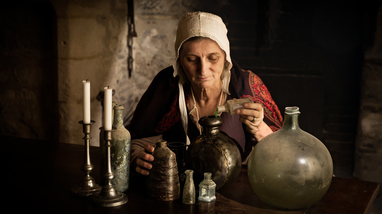 Medieval alchemy scene