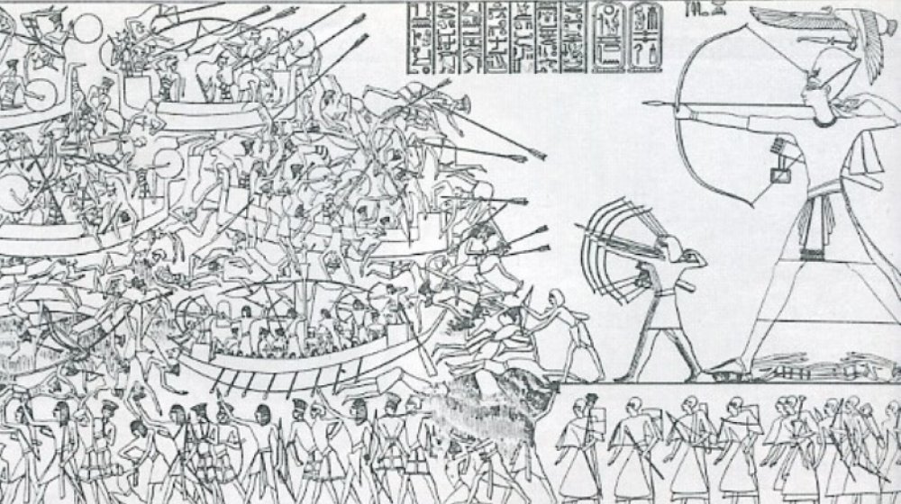 Scene from the north wall of Medinet Habu, The Sea Peoples