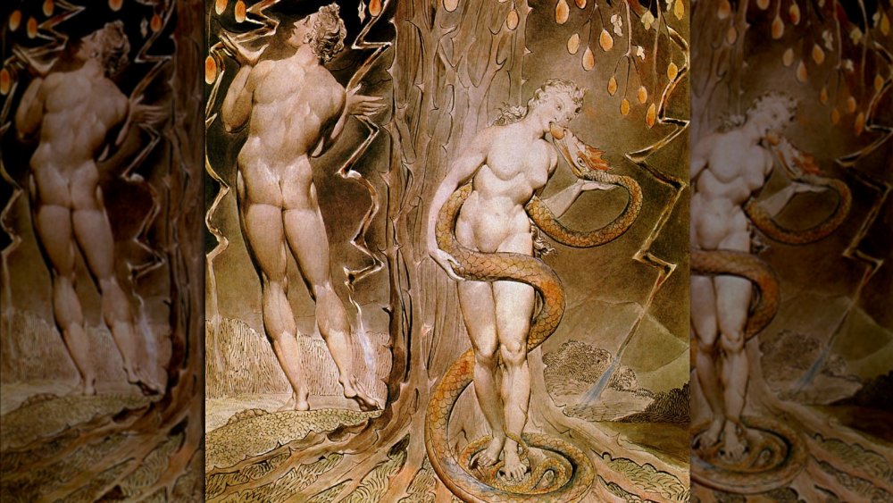 Old artwork of the Garden of Eden that shows the serpent as a dragon-like creature, not a snake
