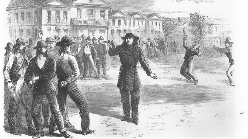 drawing of Wild Bill Hickok shoots Davis Tutt