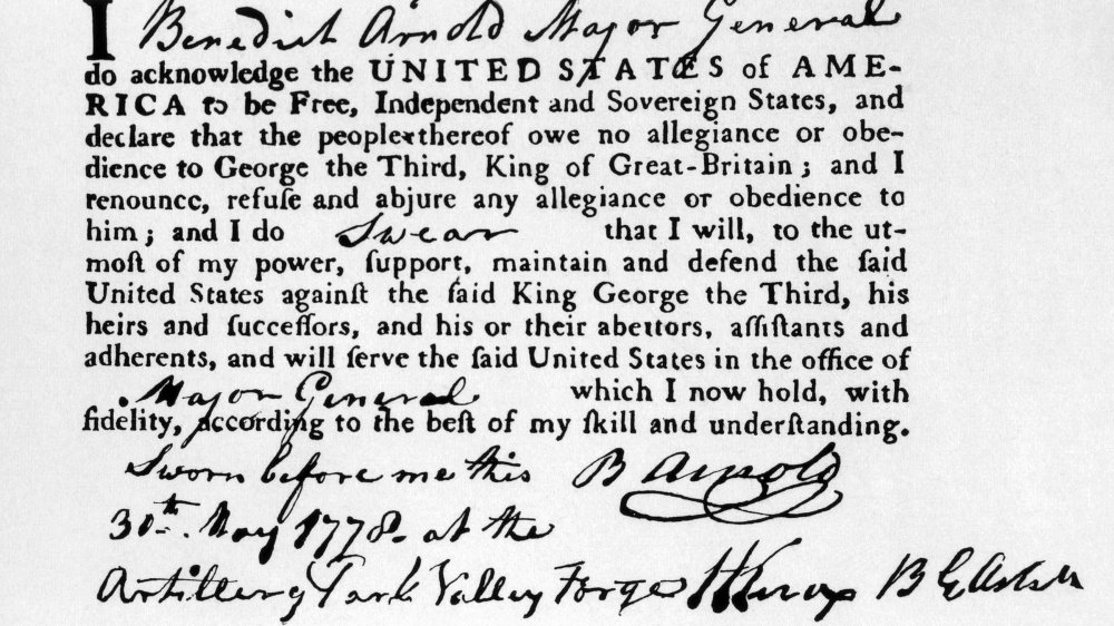 Benedict Arnold's Signed Oath of Allegiance