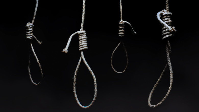 Four nooses of different sizes against a black background