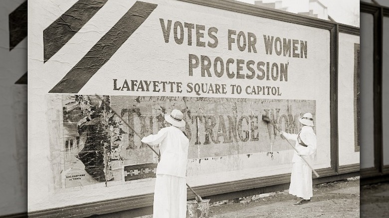 Votes for women procession billboard