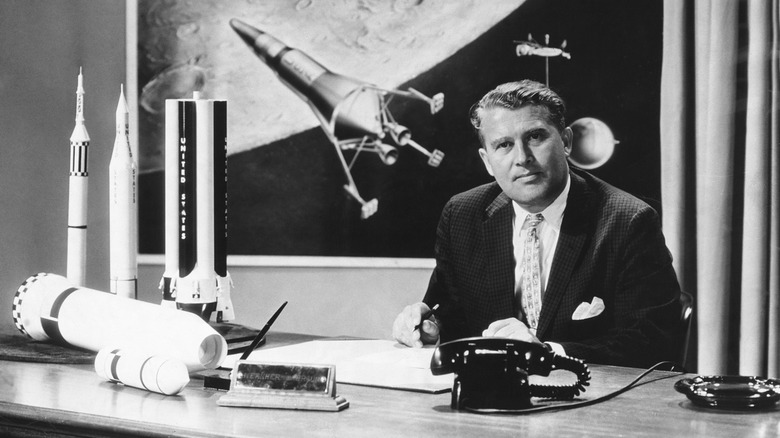 Wernher von Braun sitting at desk