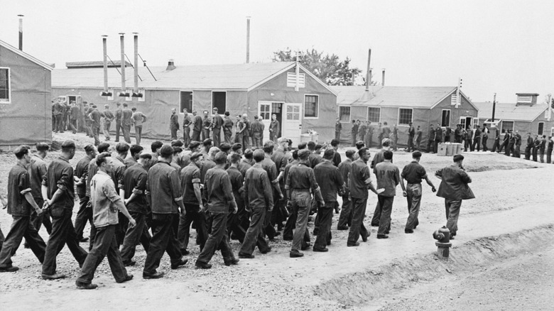 German prisoners marching to lunch