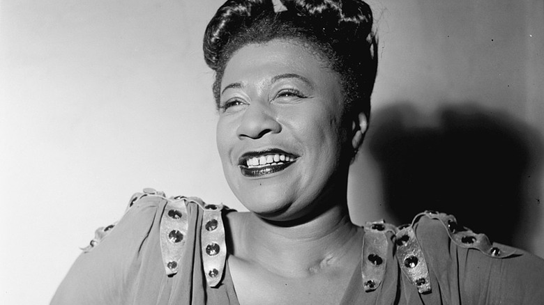 Ella Fitzgerald with her hair up, smiling