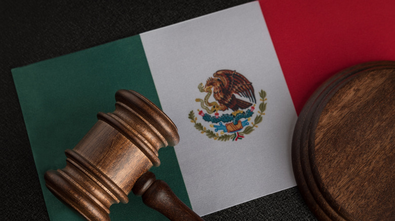 Mexican flag and judge's gavel