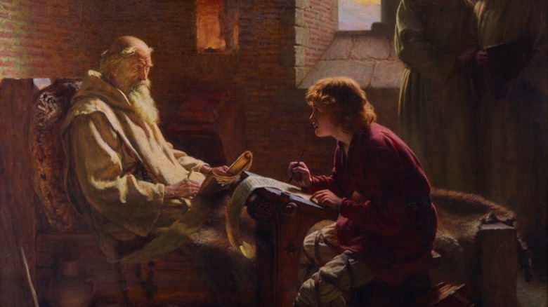 The Venerable Bede translating the Gospel of John on his deathbed.