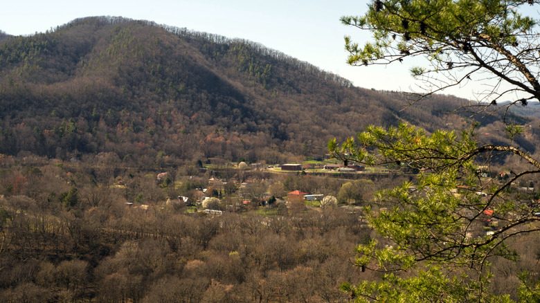 Modern arial view of Hot Springs, North Carolina