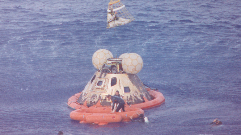 Apollo 13 module being retrieved