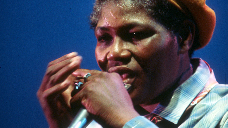 Big Mama Thornton playing harmonica