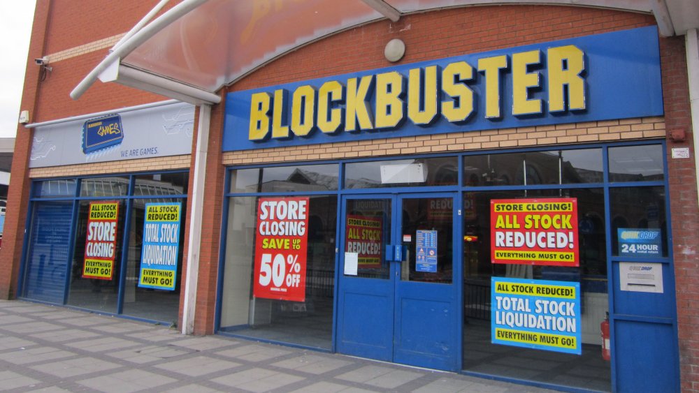 A closing down sale at a Blockbuster in Merseyside, UK