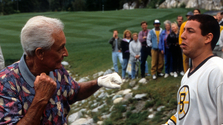 Bob Barker about to punch Adam Sandler