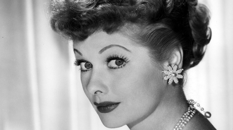 Lucille Ball petal earrings smiling