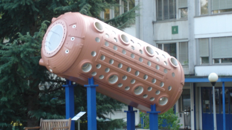 pink gargamelle bubble chamber on display