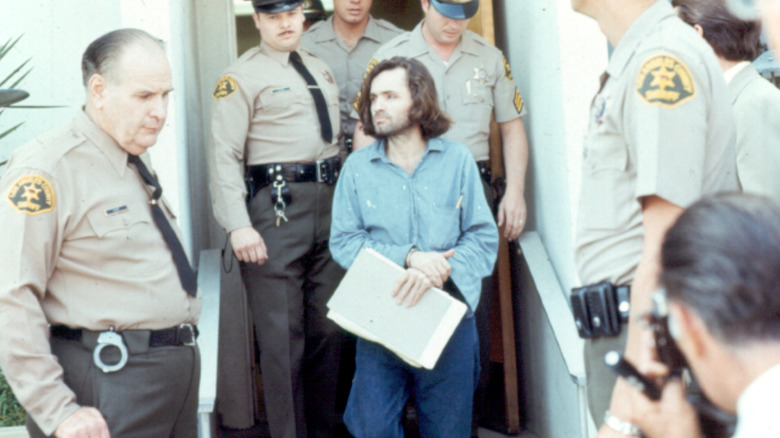 Charles Manson walking out of courtroom