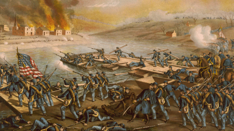 Cropped painting of the Battle of Fredericksburg by Kurz & Allison, circa 1888