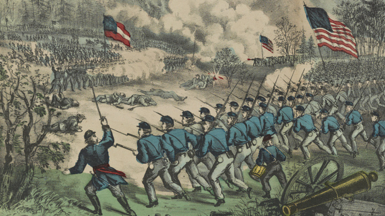 Cropped print depicting the Battle of Cedar Mountain, c. 1862-1872