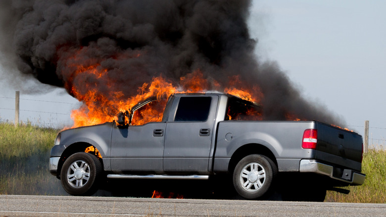 Pickup truck fire