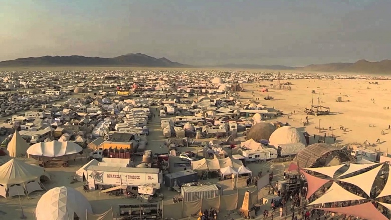 aerial view of Burning Man festival