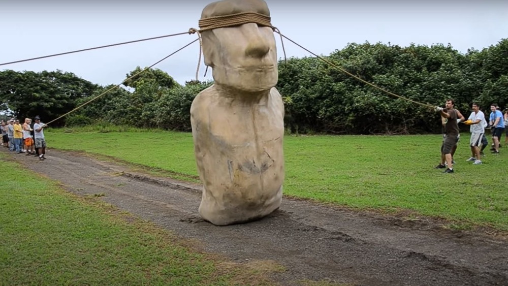 A moai 'walked' into position
