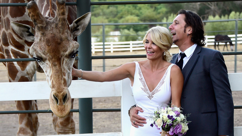 Patrick Tatopoulos and McKenzie Westmore wedding photos with giraffe
