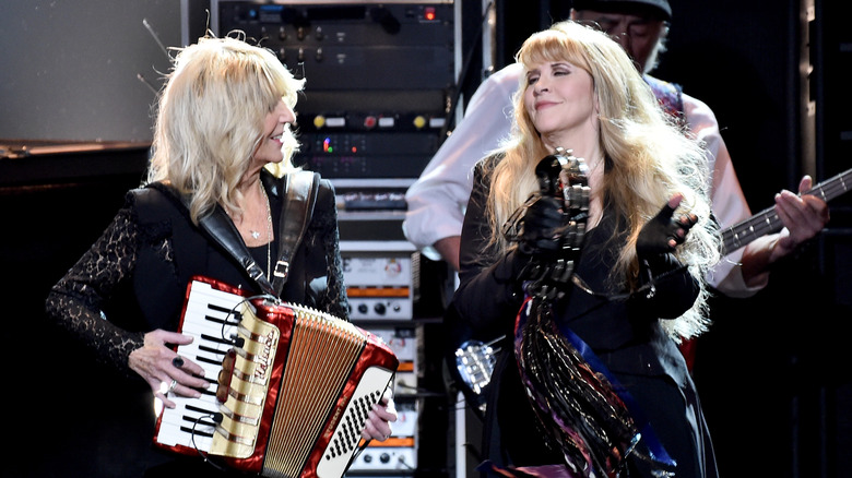 Christine McVie and Stevie Nicks performing