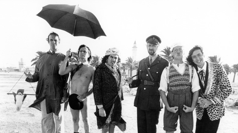 All six members of the Monty Python team on the set of "Life of Brian"