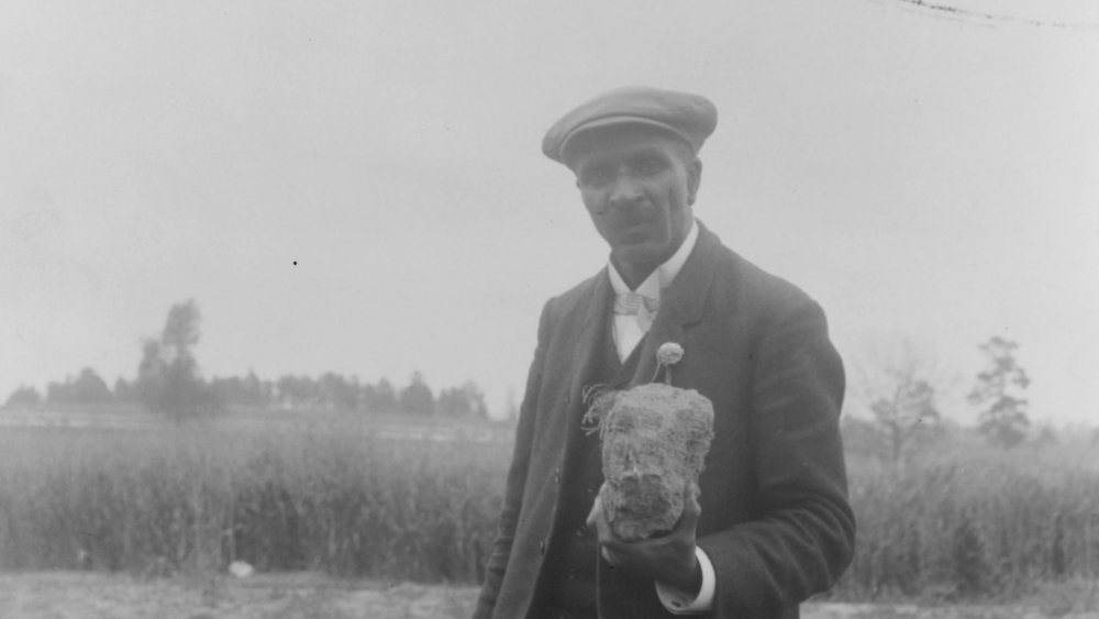 George Washington Carver holding a piece of soil