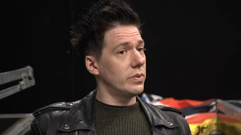 Tobias Forge black leather jacket being interviewed