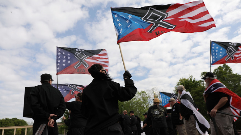 Neo-Nazis waving flags