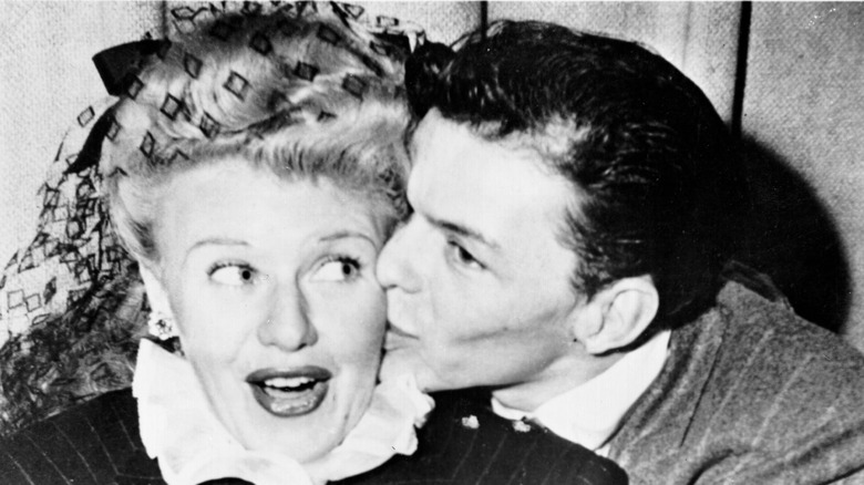 Frank Sinatra kissing Ginger Rogers on the cheek