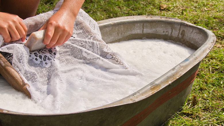 Hand-washing laundry