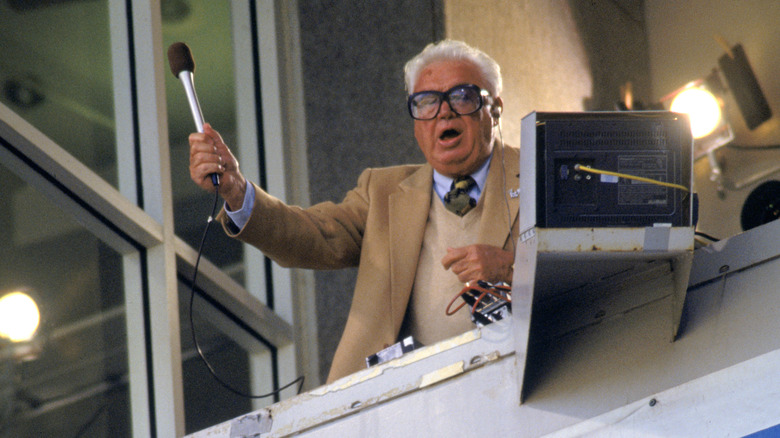 Harry Caray singing from the broadcast booth