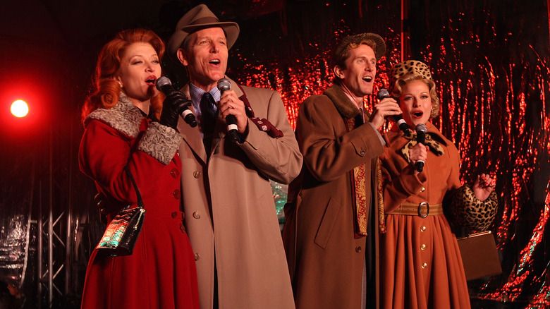 NEW YORK - DECEMBER 04: Castmembers from Irving Berlin's "A White Christmas" perform at the 85th annual New York Stock Exchange Christmas tree lighting festivities on Wall Street December 4, 2008 in New York City. 