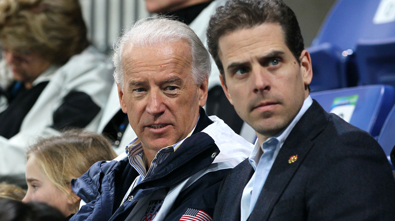 Joe and Hunter Biden looking past camera