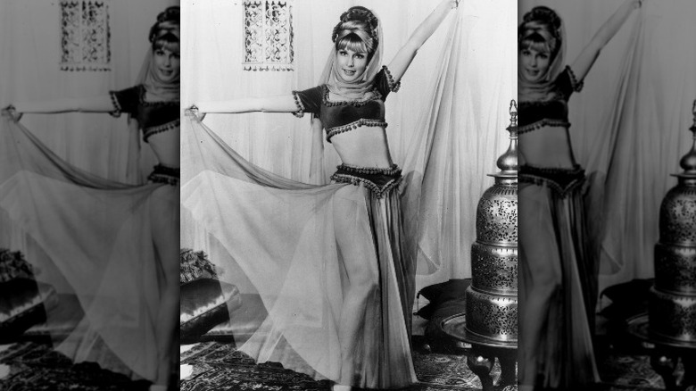 Barbara Eden spreads fabric