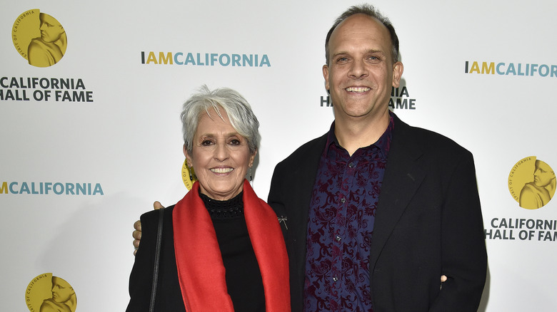 Joan Baez and her son at an event