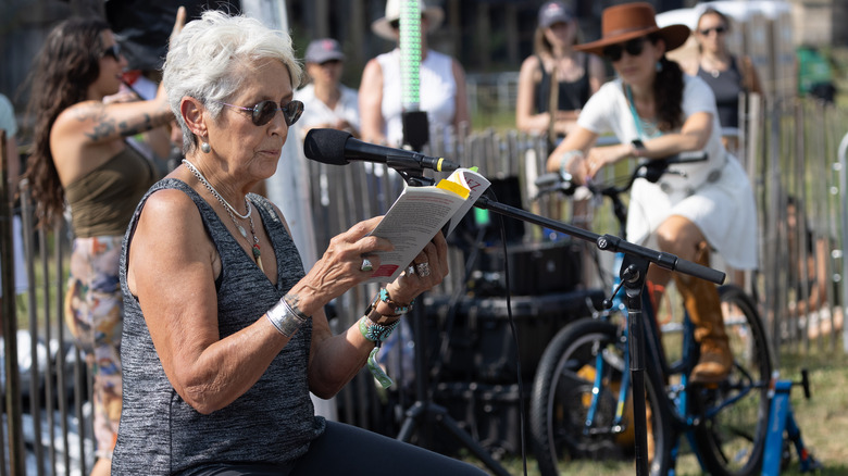 Joan Baez reading her poetry at the 2024 Newport Folk Festival