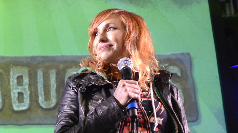 Kari Byron leather jacket microphone