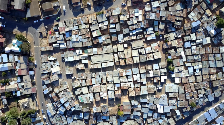 aerial view of a slum