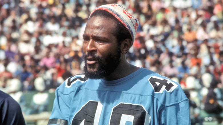 Marvin Gaye in 1978 wearing a football uniform