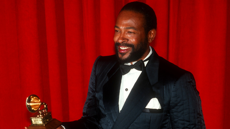 Marvin Gaye with his Grammy in 1983