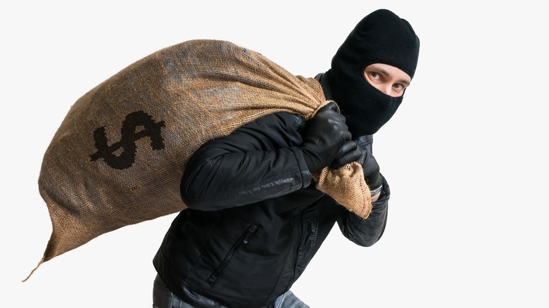 Bank robber bag cash balaclava