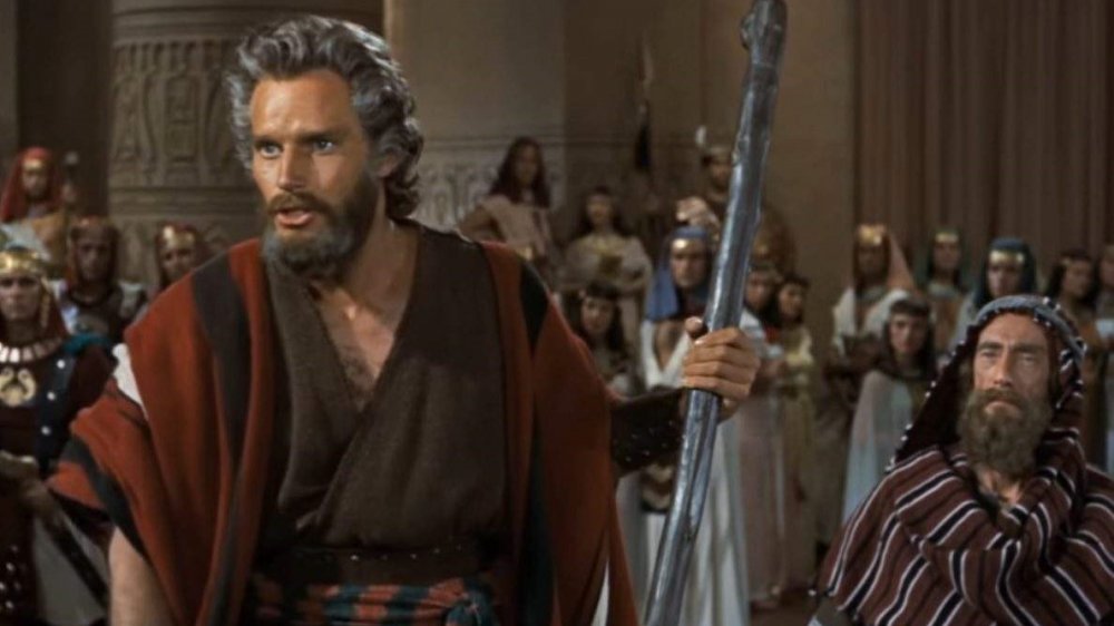 Charlon Heston and John Carradine in The Ten Commandments