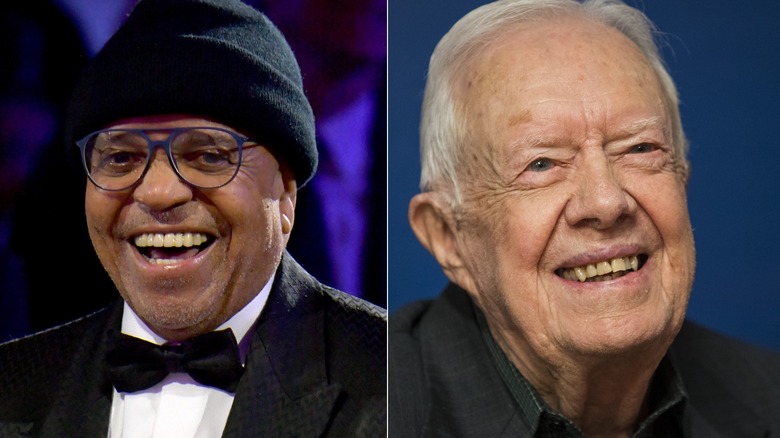 Berry Gordy and Jimmy Carter smile