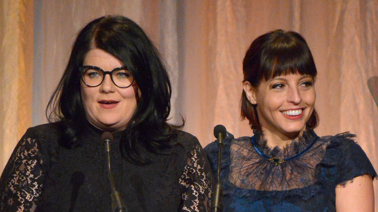 Karen Kilgariff and Georgia Hardstark speaking onstage