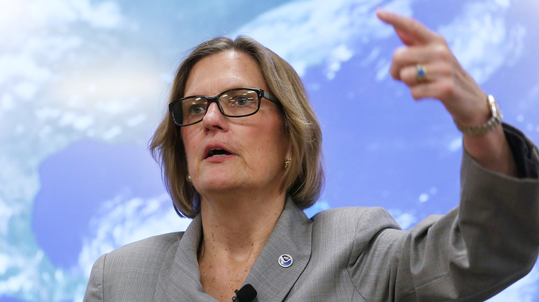 Kathy Sullivan speaking at an NOAA conference